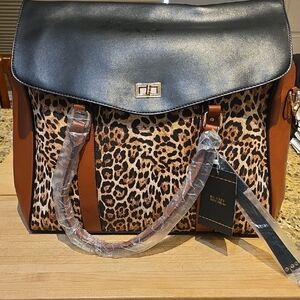 Badgley Mischka Black and Brown Leopard Overnight Bag